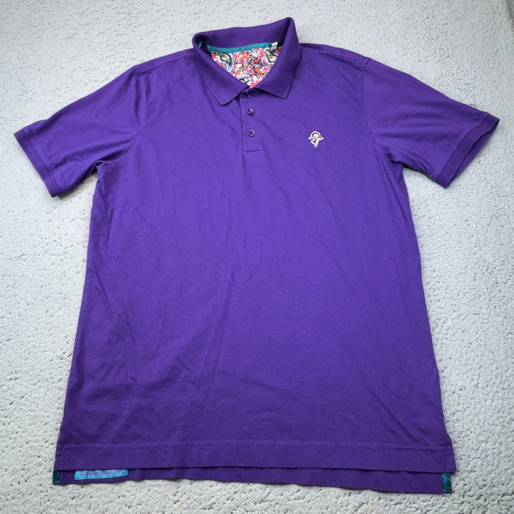 Robert Graham Polo Shirt Mens Large Purple Bowler 2 Classic‎ Fit Skull Graphic